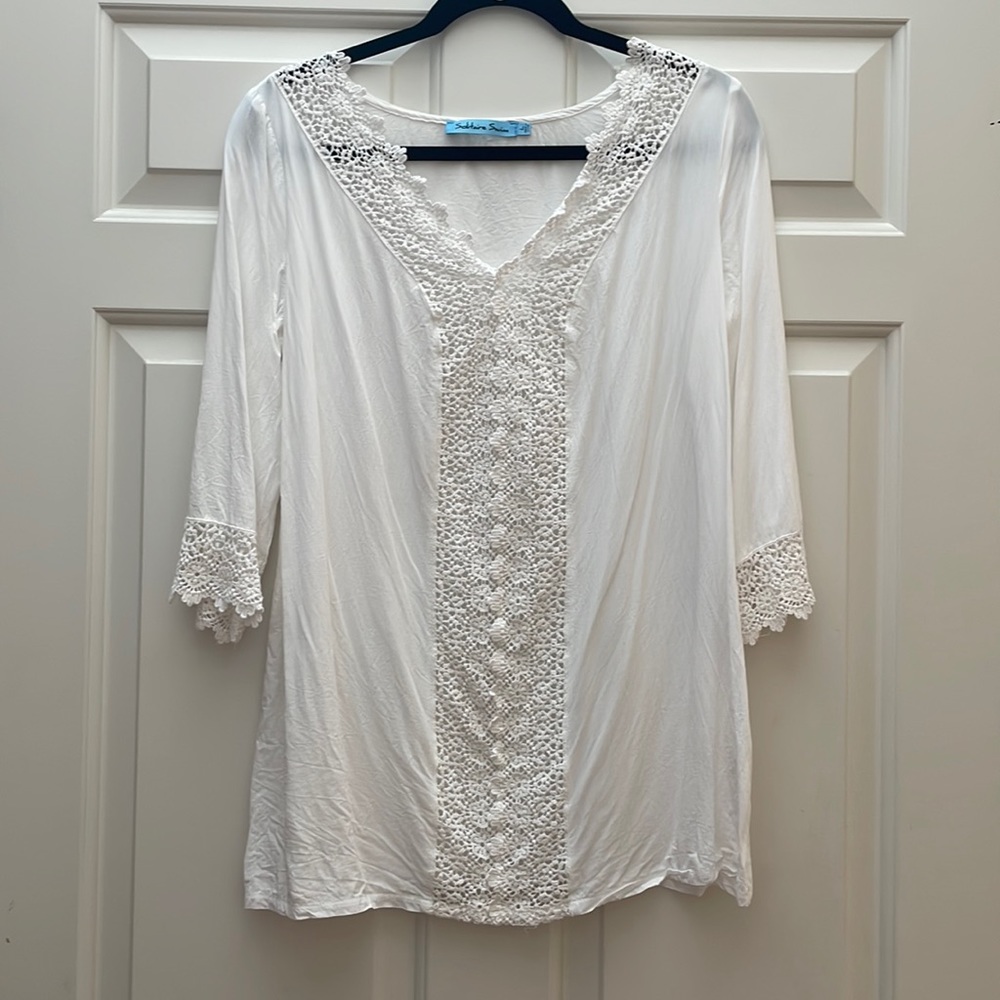 Solitaire Swim Coverup in White Crochet Size L